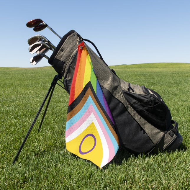 SlipperyJoe Intersex Progress Flag Regenbogen Golfhandtuch (Gras)