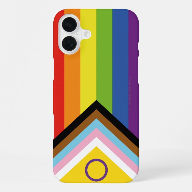 SlipperyJoe Intersex Progress Flag Regenbogen iPhone 16 Plus Hülle (Rückseite)