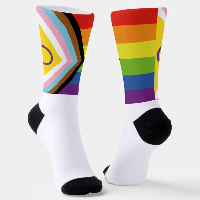SlipperyJoe Intersex Progress Flag Regenbogen Socken (Gewinkelt)