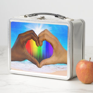 SlipperyJoe lebendiger Regenbogen-Verlauf Herz int Metall Brotdose