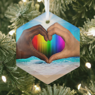 SlipperyJoe lebendiger Regenbogen-Verlauf Herz int Ornament Aus Glas