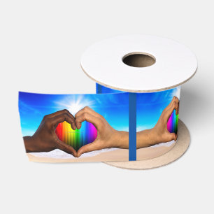SlipperyJoe lebendiger Regenbogen-Verlauf Herz int Satinband