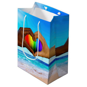 SlipperyJoe lebendiger Regenbogen-Verlaufs-Herz in Mittlere Geschenktüte