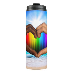 SlipperyJoe lebendiger Regenbogen-Verlaufs-Herz in Thermosbecher
