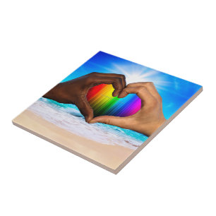 SlipperyJoe lebendiger Regenbogenfarbverlauf Herz Fliese