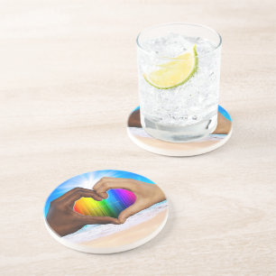 SlipperyJoe lebendiger Regenbogenfarbverlauf Herz Getränkeuntersetzer