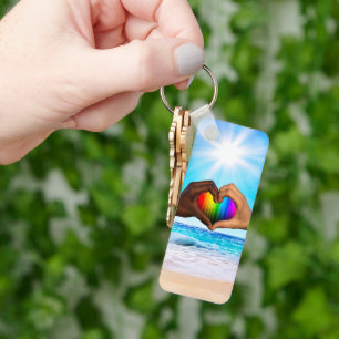 SlipperyJoe lebendiger Regenbogenfarbverlauf Herz Schlüsselanhänger