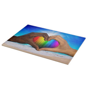 SlipperyJoe lebendiger Regenbogenfarbverlauf Herz Schneidebrett