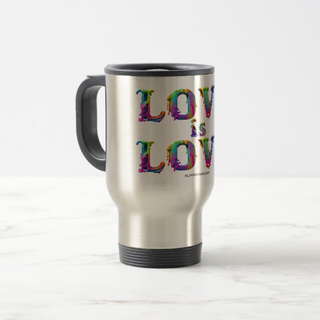 SlipperyJoe Liebe ist Liebe tropfend schmelzend dy Reisebecher (Vorderseite Links)