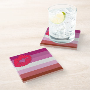 SlipperyJoe Lippenstift lesbische Pride-Flagge fem Glasuntersetzer