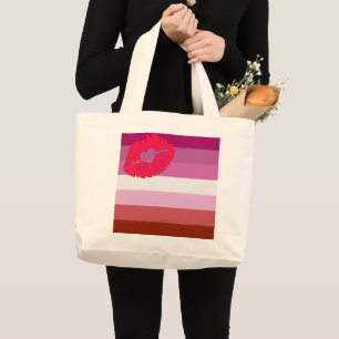 SlipperyJoe Lippenstift Lesbische Strichflagge Fem Jumbo Stoffbeutel