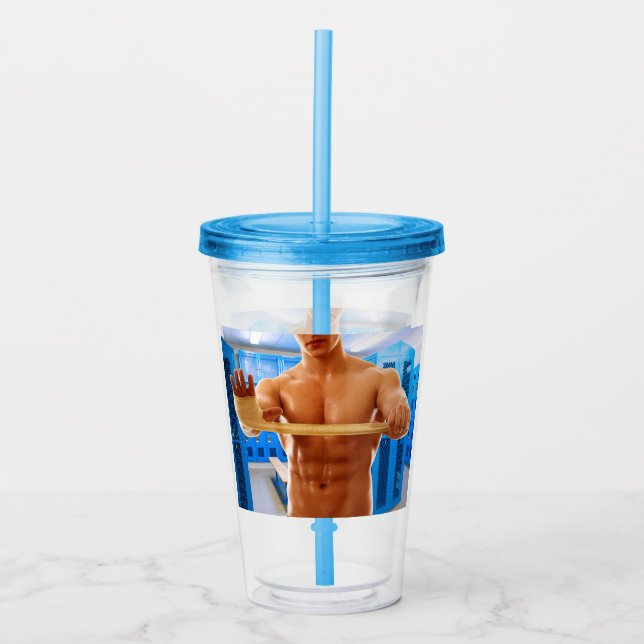 SlipperyJoe Musculus man abs locker Raum gekachelt Acryltrinkbecher (Vorderseite)