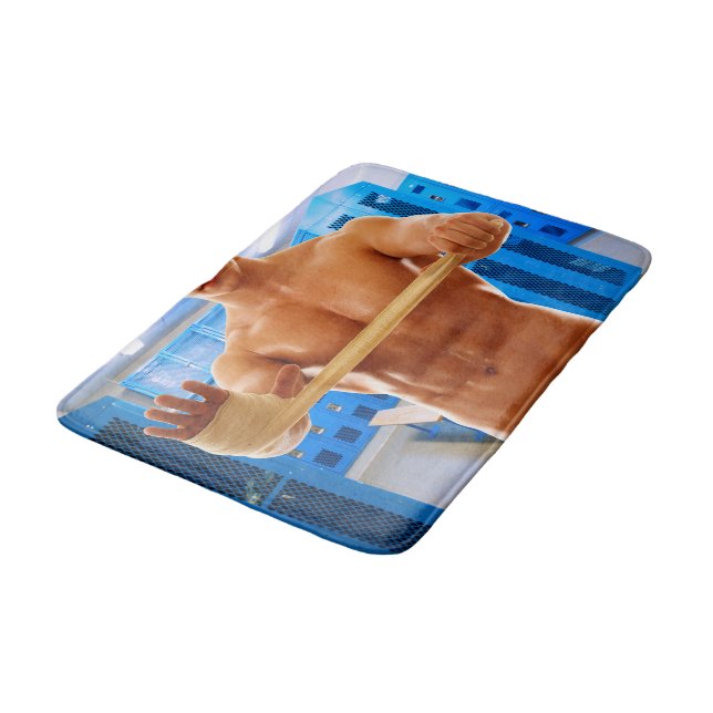 SlipperyJoe Musculus man abs locker Raum gekachelt Badematte (Schrägansicht)