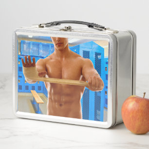 SlipperyJoe Musculus man abs locker Raum gekachelt Metall Brotdose