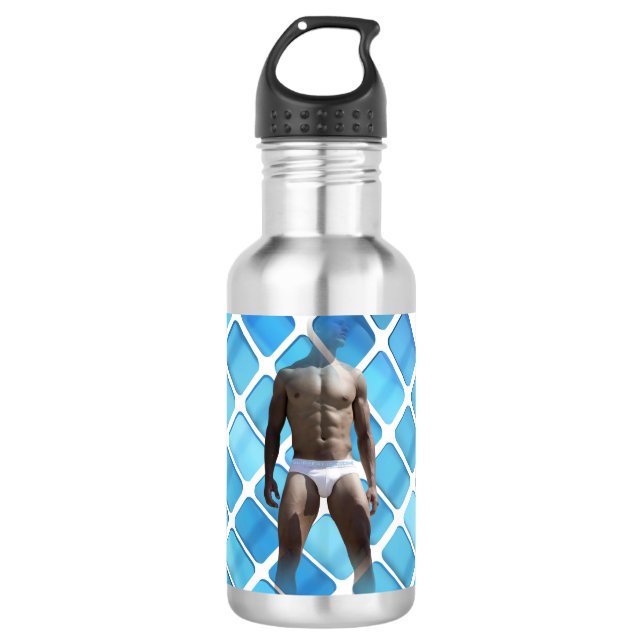 SlipperyJoe muskulöser Mann sechs Packungen abs mä Edelstahlflasche (Vorderseite)