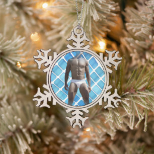 SlipperyJoe muskulöser Mann sechs Packungen abs mä Schneeflocken Zinn-Ornament