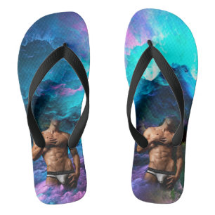 SlipperyJoe muskulöser Mann Unterwäsche Ausbeulung Flip Flops