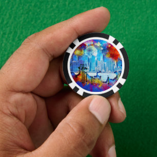 SlipperyJoe NYC Graffiti Mond umgeben von wirbelnd Pokerchips