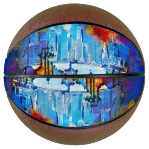 SlipperyJoe NYC Graffiti-Moon umringt wirbelnd Basketball