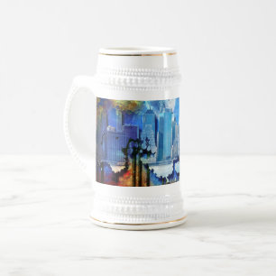 SlipperyJoe NYC Graffiti-Moon umringt wirbelnd Bierglas