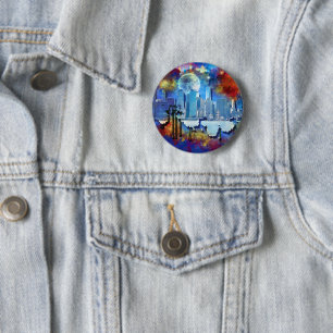SlipperyJoe NYC Graffiti-Moon umringt wirbelnd Button