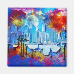 SlipperyJoe NYC Graffiti-Moon umringt wirbelnd Magnet