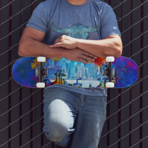 SlipperyJoe NYC Graffiti-Moon umringt wirbelnd Skateboard