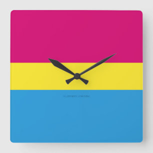 SlipperyJoe pansexuelle Pride-Flagge pink bernstei Quadratische Wanduhr