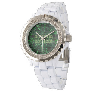SlipperyJoe's 69 Binärkode, dynamischer grüner Com Armbanduhr
