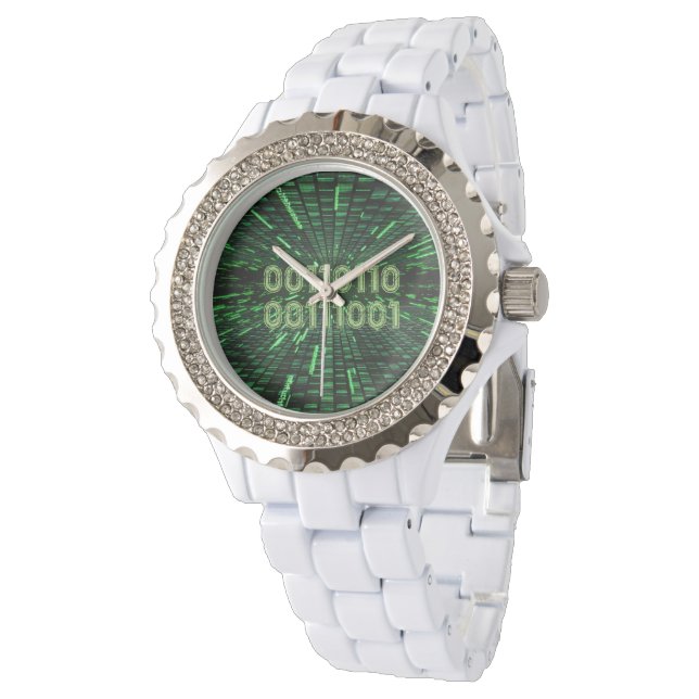SlipperyJoe's 69 Binärkode, dynamischer grüner Com Armbanduhr (Schrägansicht)