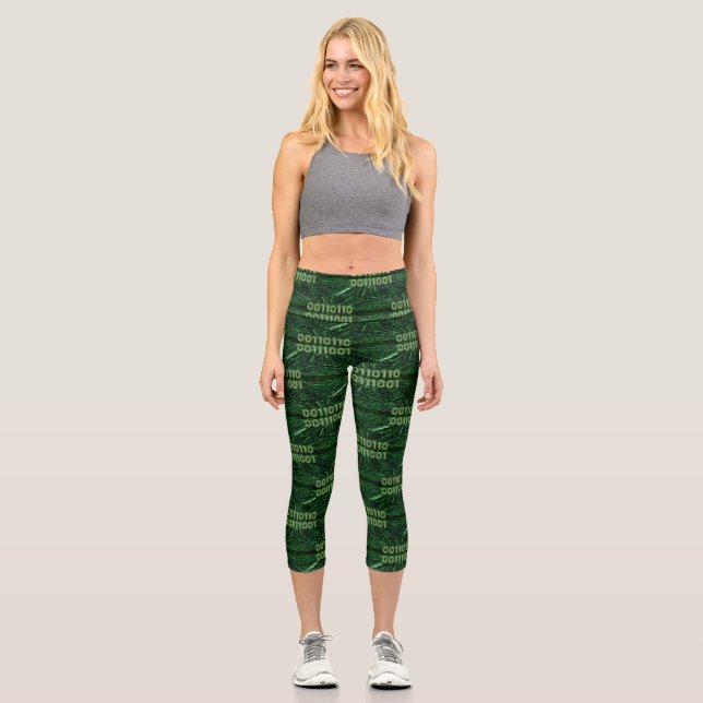 SlipperyJoe's 69 Binärkode, dynamischer grüner Com Capri Leggings (Vorderseite)