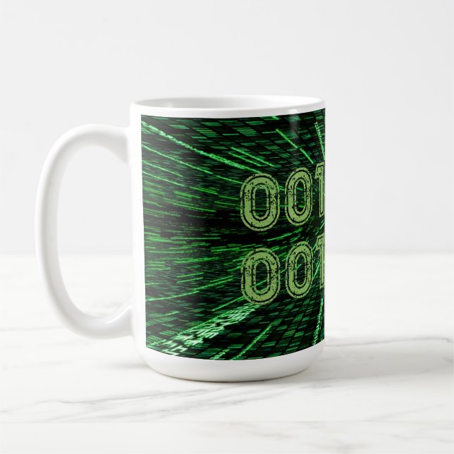 SlipperyJoe's 69 Binärkode, dynamischer grüner Com Kaffeetasse (Links)