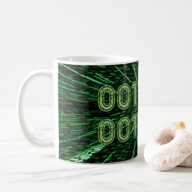 SlipperyJoe's 69 Binärkode, dynamischer grüner Com Kaffeetasse (Mit Donut)