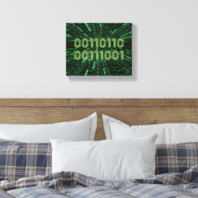 SlipperyJoe's 69 Binärkode, dynamischer grüner Com Leinwanddruck (Insitu (Schlafzimmer))
