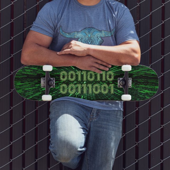 SlipperyJoe's 69 Binärkode, dynamischer grüner Com Skateboard (Außenbereich 3)