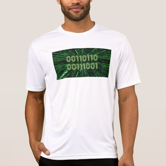 SlipperyJoe's 69 Binärkode, dynamischer grüner Com T-Shirt (Vorderseite)