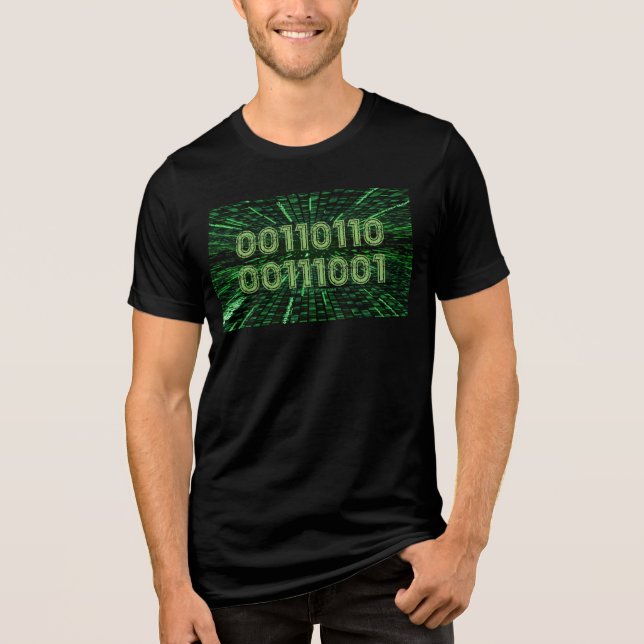 SlipperyJoe's 69 Binärkode, dynamischer grüner Com Tri-Blend Shirt (Vorderseite)
