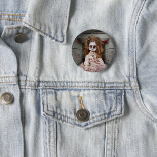 SlipperyJoe's antike gruselige Porzellanpuppe Button
