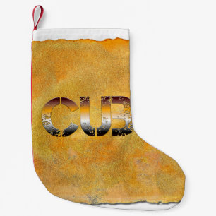 SlipperyJoe's Bärenbär Worte goldbraun-weiß Kleiner Weihnachtsstrumpf