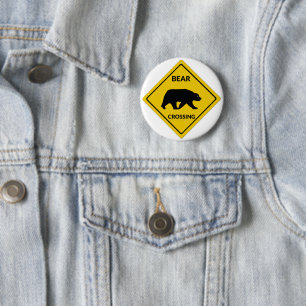 SlipperyJoe's Bärenkreuzschild Silhouette gelb Button