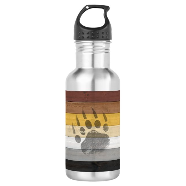 SlipperyJoe's Bärenpride-Fahne Holzbodenstruktur Edelstahlflasche (Vorderseite)