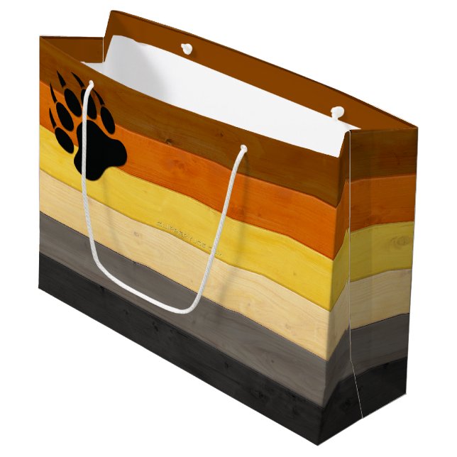 SlipperyJoe's Bärenpride-Fahne Holzbodenstruktur Große Geschenktüte (Vorderseite Schrägansicht)