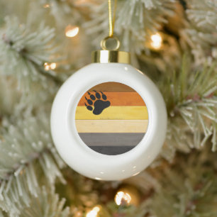 SlipperyJoe's Bärenpride-Fahne Holzbodenstruktur Keramik Kugel-Ornament