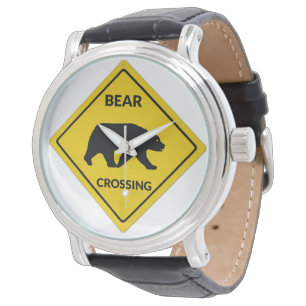 SlipperyJoe's Bärenübergangsschild Bär Silhouette  Armbanduhr