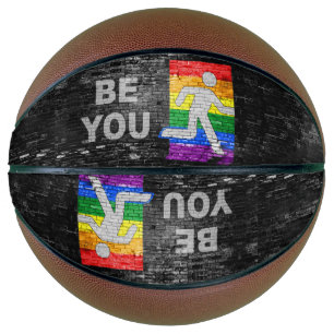 SlipperyJoe's Be You brick wall stick figure rainb Basketball