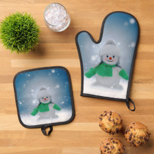SlipperyJoe's bezaubernder Weihnachts-Schneemann-C Ofenhandschuh & Topflappen-Set