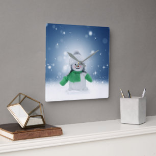 SlipperyJoe's bezaubernder Weihnachts-Schneemann-C Quadratische Wanduhr
