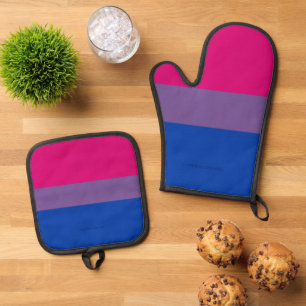 SlipperyJoe's Bisexual Pride Flag Lavendel-pink bl Ofenhandschuh & Topflappen-Set
