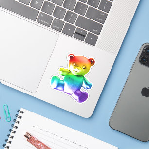 SlipperyJoe's brushed Metal Teddy Bär Regenbogensc Aufkleber