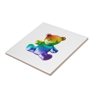 SlipperyJoe's brushed Metal Teddy Bär Regenbogensc Fliese